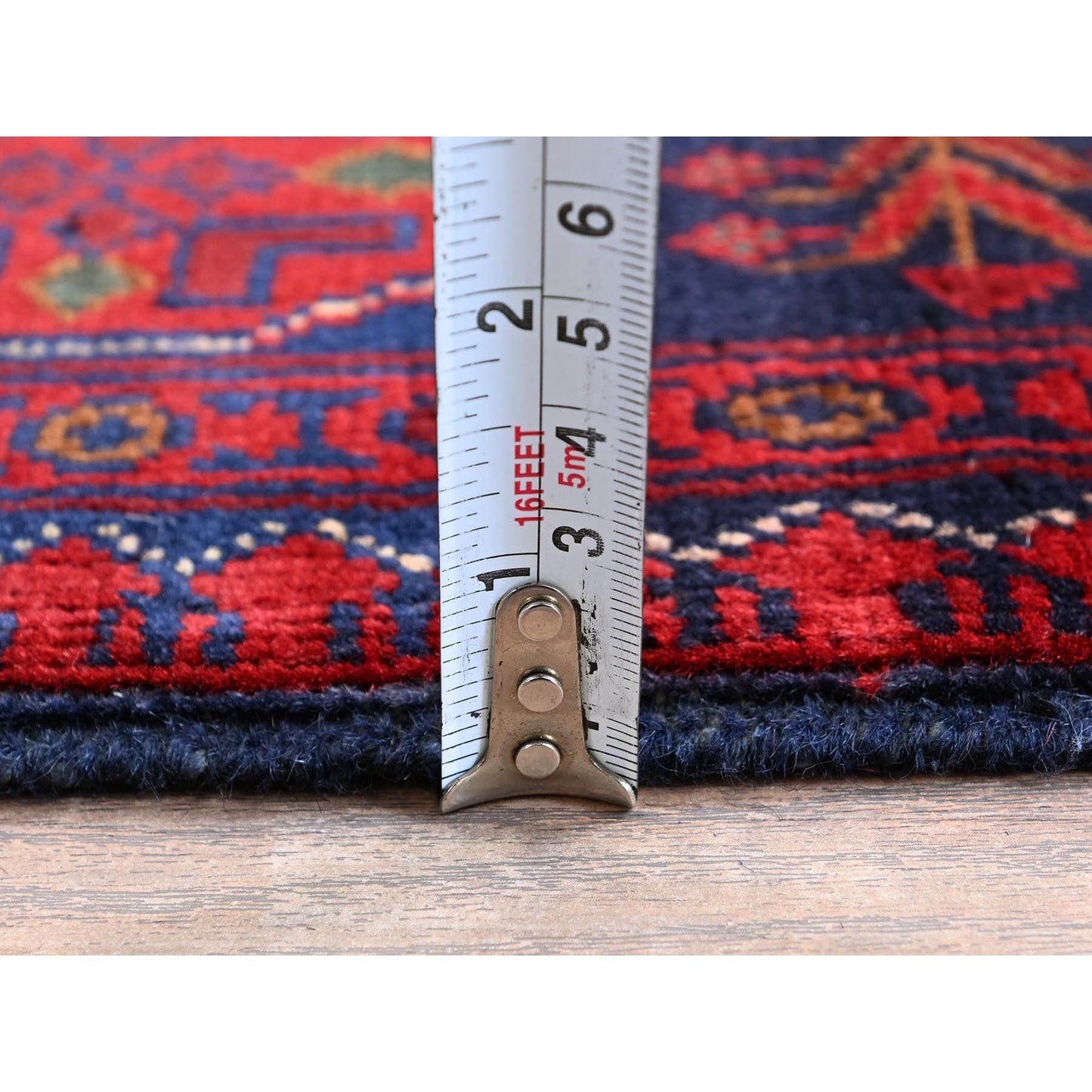 3'3"X4'10" Red Afghan Khamyab Geometric Pattern Hand Knotted Soft Wool Rug