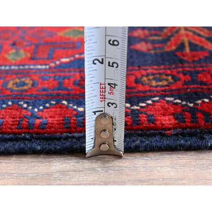 3'3"X4'10" Red Afghan Khamyab Geometric Pattern Hand Knotted Soft Wool Rug