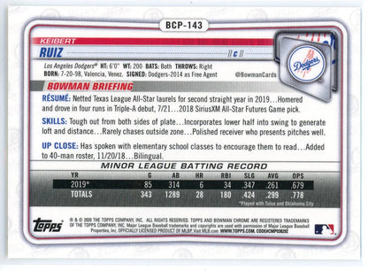 Keibert Ruiz 2020 Bowman Chrome Yellow Rookie Card #Bcp-143