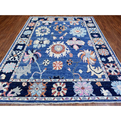 8'2"X10' Denim Blue Hand Knotted Afghan Angora Oushak Pure Wool Rug