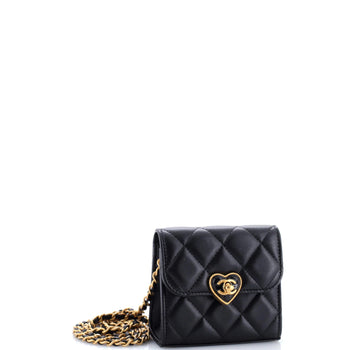 Chanel Coco Love Cc Heart Clutch With Chain Quilted Lambskin Mini