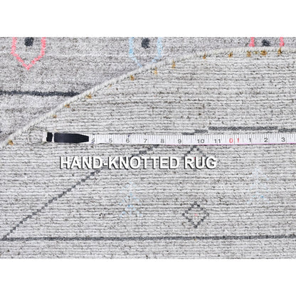 4'1"X4'1" Gray Wool And Silk Hand Loomed Gabbeh Round Oriental Rug