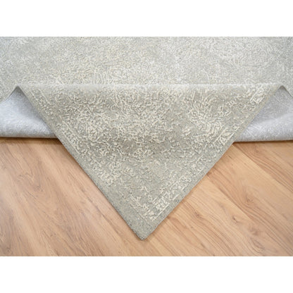 6'X9'2" Beige Wool And Silk Hand Loomed Fine Jacquard Round Rug
