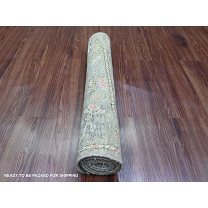 2'8"X5'9" Brown Angora Oushak Floral Pattern Hand Knotted Wool Runner Rug