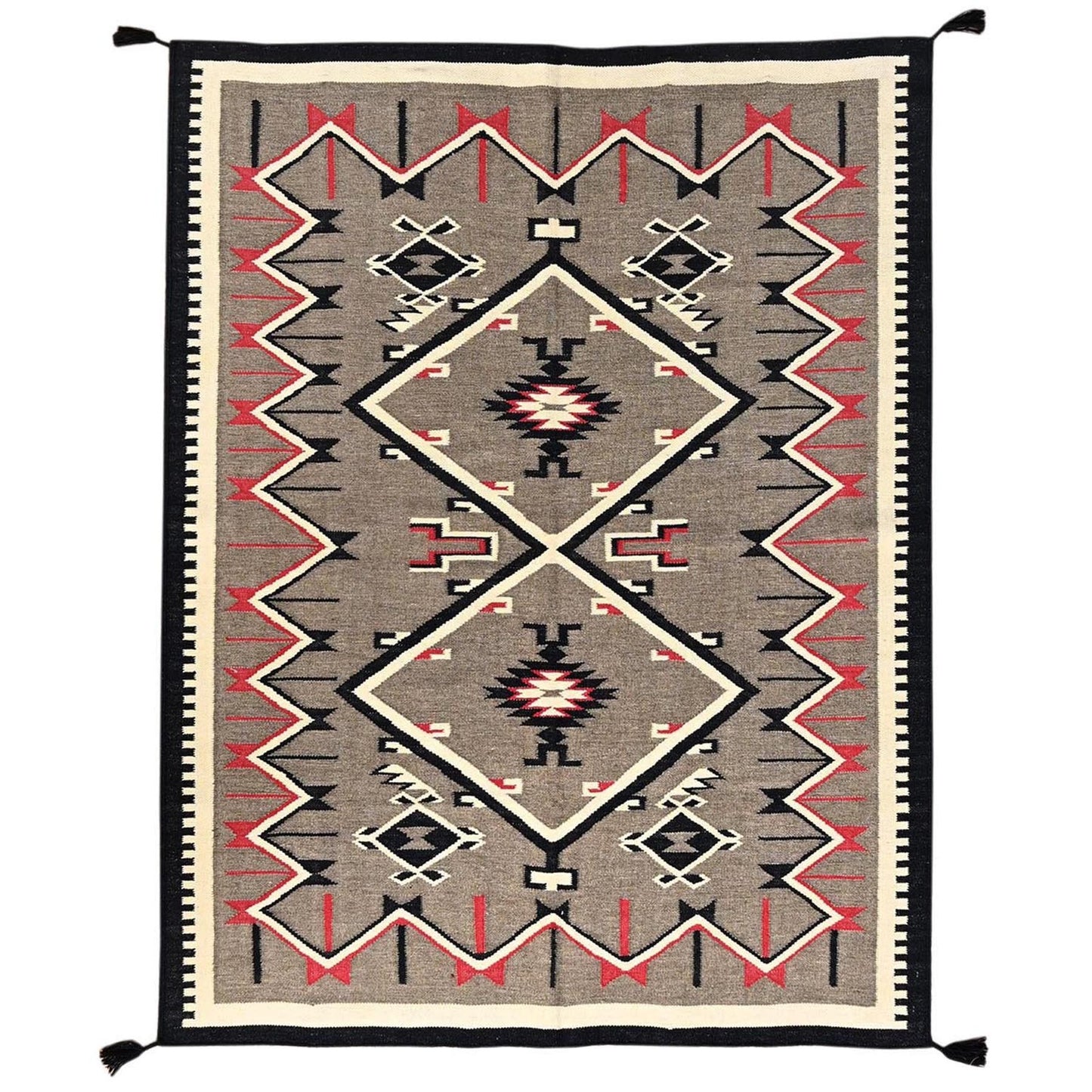 5'2"X6'10" Brown American Geometric Design Rug Flat Weave Hand Woven Wool