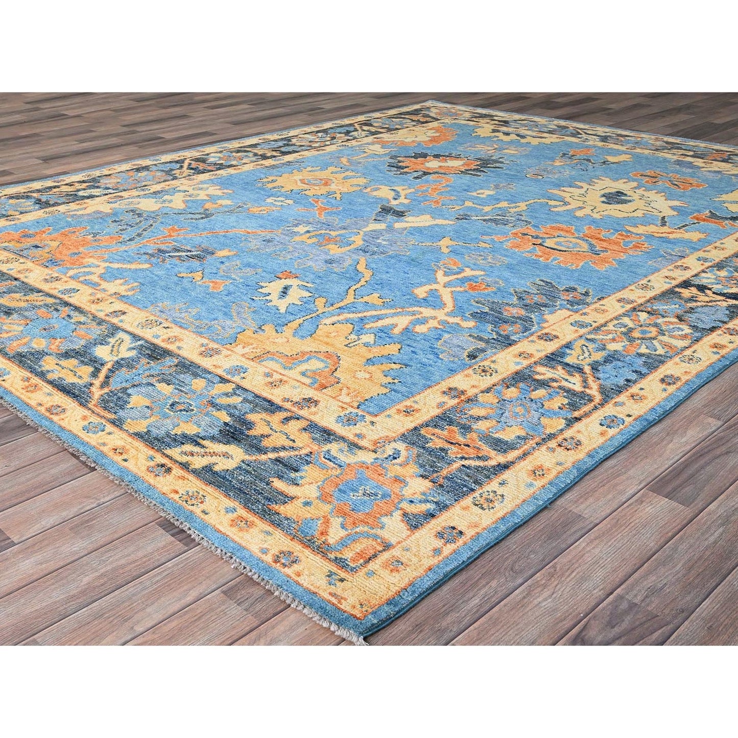 8'4"X10'5" Bonnie Blue Hand Knotted All Natural Wool Oushak Oriental Rug