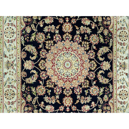 5'X7' Hague Blue Nain Hand Knotted Flower Design Wool Oriental Rug