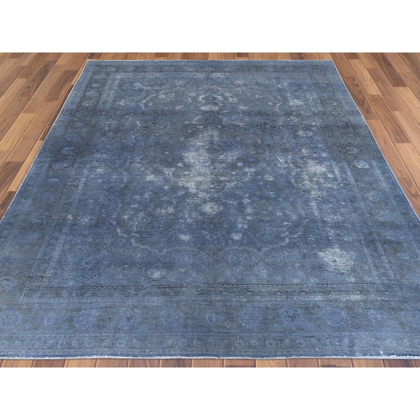 7'2"X10'4" Wool Hand Knotted Gray Vintage Overdyed Farsian Tabrez Rug