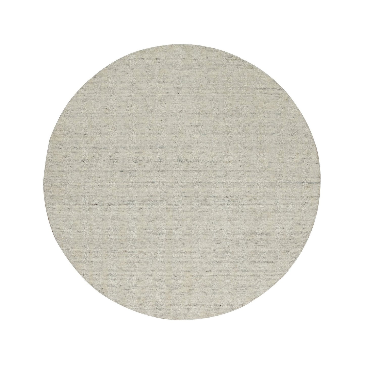5'X5' Ivory Hand Loomed Rug Salt And Pepper Effect Undyed Pure Wool Round