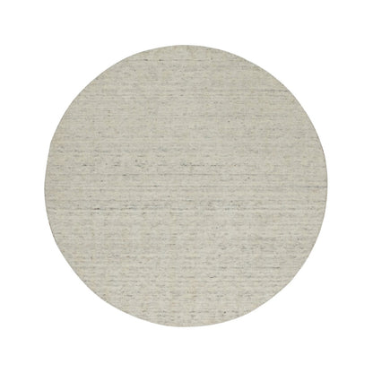 5'X5' Ivory Hand Loomed Rug Salt And Pepper Effect Undyed Pure Wool Round