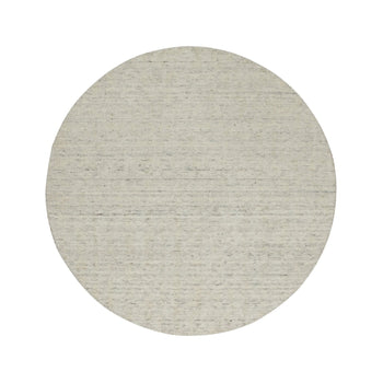 5'X5' Ivory Hand Loomed Rug Salt And Pepper Effect Undyed Pure Wool Round
