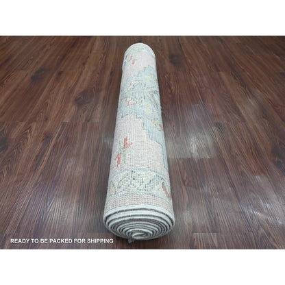 3'1"X10' Pink Anatolian Village Inspired All Wool Hand Knotted Runner Rug