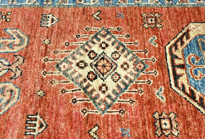 Handmade Kazak Runner Rug Rusty Red Tribal