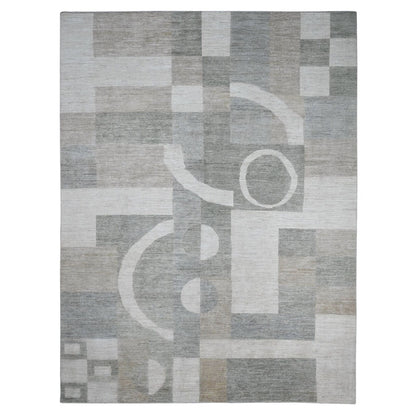 8'9"X11'6" Gray Bauhaus Inspired Geometric Pattern Hand Knotted Wool Rug