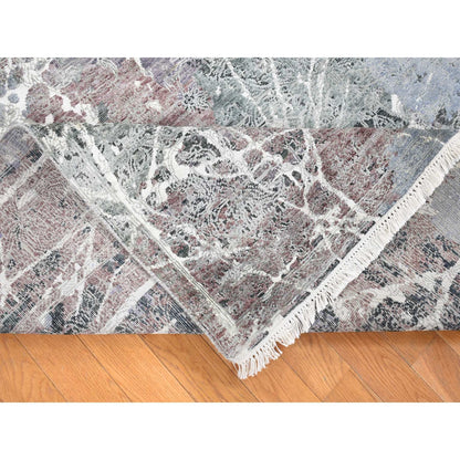 7'7"X10'1" Gray Hand Knotted Broken Zoroastrian Design Silk With Wool Rug