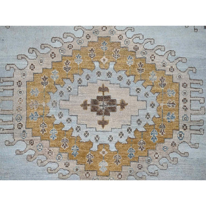 10'X14' Lazy Gray Hand Knotted Zoroastrian Village Inspired Geometric Rug
