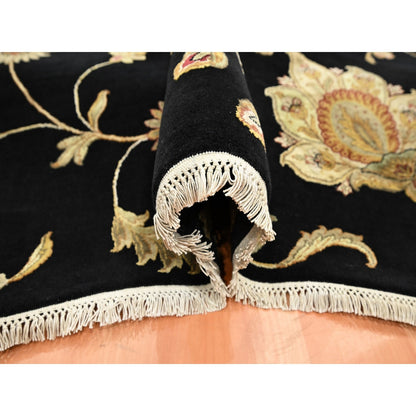 5'10"X8'10" Black Botanical Design Wool & Silk Hand Knotted Oriental Rug