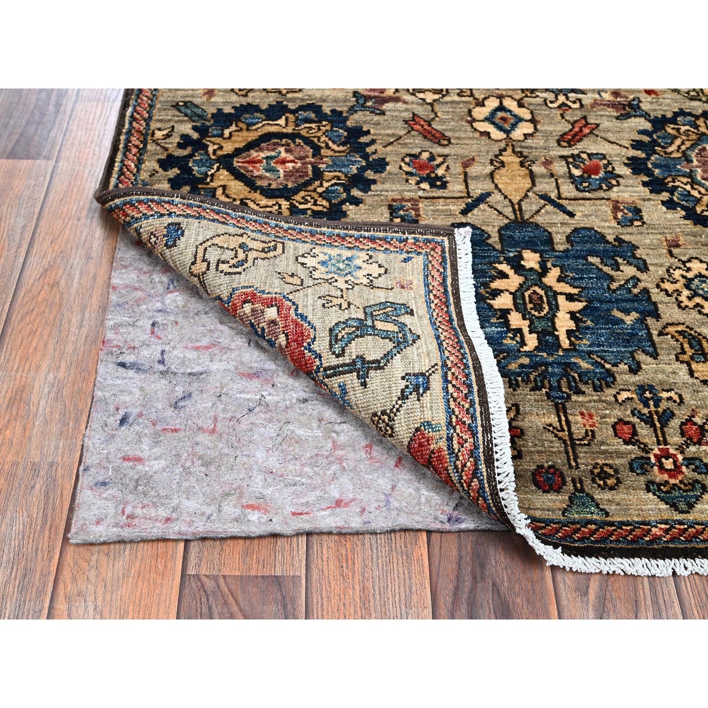 3'X13'10" Tan Brown All Over Design Soft Wool Hand Knotted Runner Rug