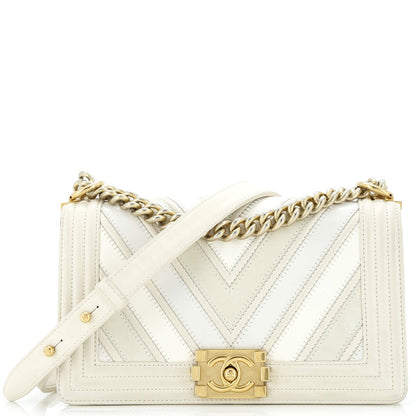 Chanel Boy Flap Bag Chevron Caviar And Calfskin Old Medium