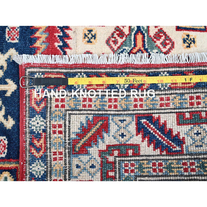 3'9"X5'3" Red Kazak With Geometric Medallions Design Hand Knotted Wool Rug