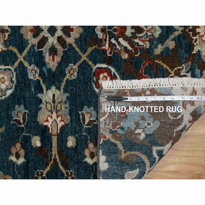 2'1"X3' Yale Blue Broken Pattern Oushak Design Wool Hand Knotted Mat Rug