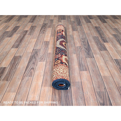 3'10"X6'3" Blue Hand Knotted Mamluk Design Pure Wool Oriental Rug