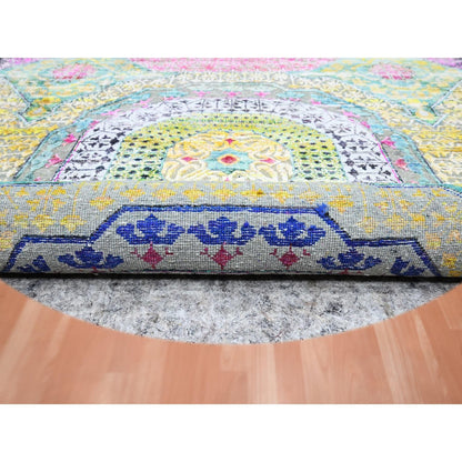 6'1"X6'1" Yellow Hand Knotted Mamluk Design Silk-Wool Round Oriental Rug