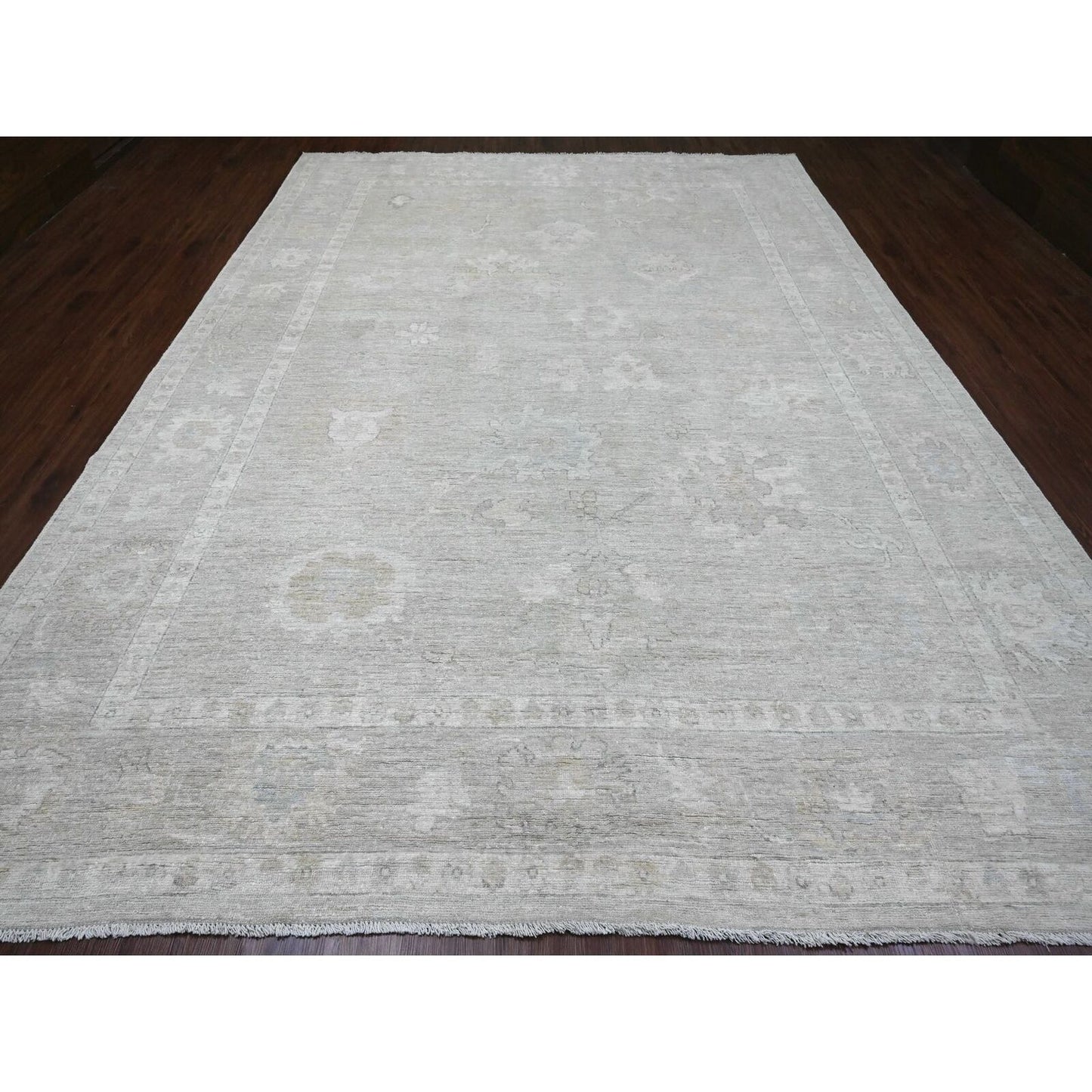 9'9"X13'4" Pastel Gray 100% Wool Afghan Angora Oushak Hand Knotted Rug