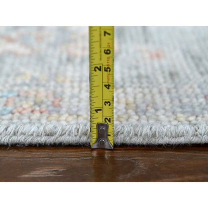 2'6"X8'10" Misty Gray Oushak Design Hand Knotted Soft Wool Runner Rug
