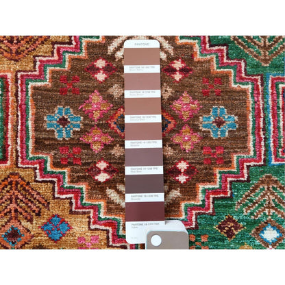 2'9"X9'8" Colorful Super Kazak Khorjin Design Wool Handknotted Runner Rug