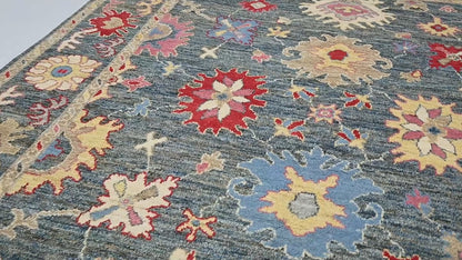 Handmade Floral Transitional Oriental Rug 8x10 ft Muted Gray Living Room Carpet