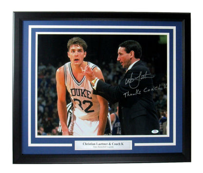 Christian Laettner Duke Signed/Inscribed 16X20 Photo Framed Psa/Dna 167401