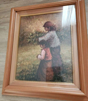 Antnio Pecoraro Original Oil Painting  Sisters Italian-American Signed Framed
