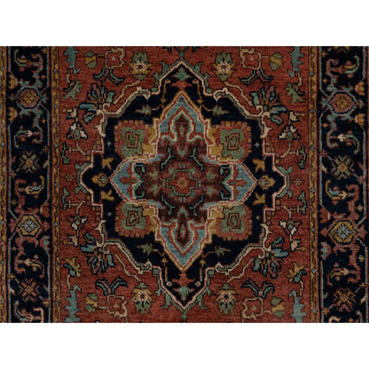 2'7"X10'1" Red Antiqued Heris Re-Creation Hand Knotted Wool Runner Rug