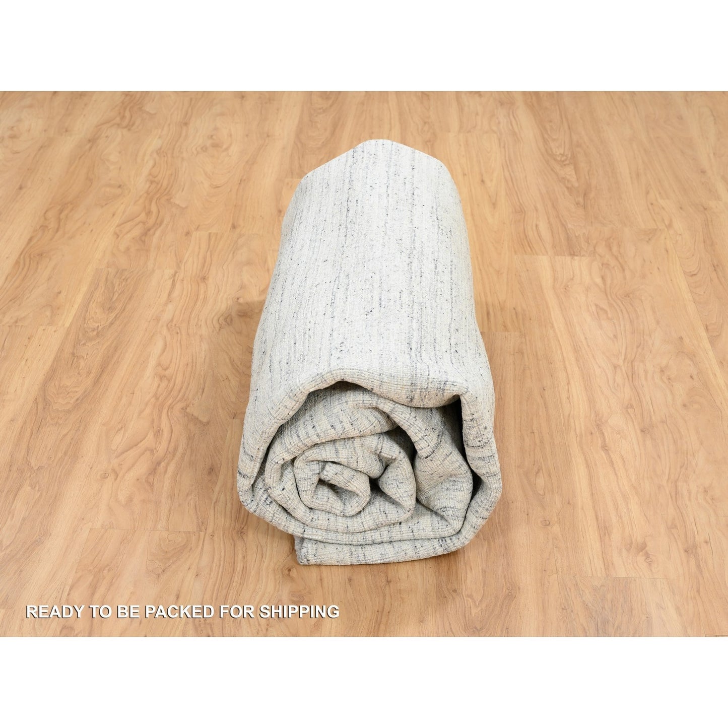 10'X10' Ivory Hand Loomed Plain Modern Striae Design Wool Round Rug