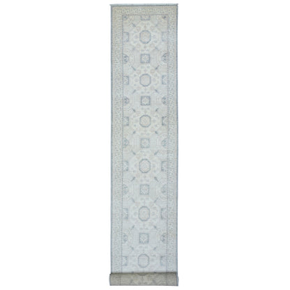 2'9"X18'9" Cream Hand Knotted White Wash Peshawar Wool Xl Runner Rug