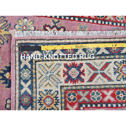 2'7"X10'1" Pink Kazak With Tribal Design Hand Knotted Soft Wool Runner Rug