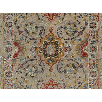 2'6"X11'10" Brown The Sunset Rosettes Hand Knotted Wool & Silk Runner Rug