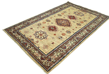4X6 Ft Kazak Wool Area Rug Tribal Geometric Style