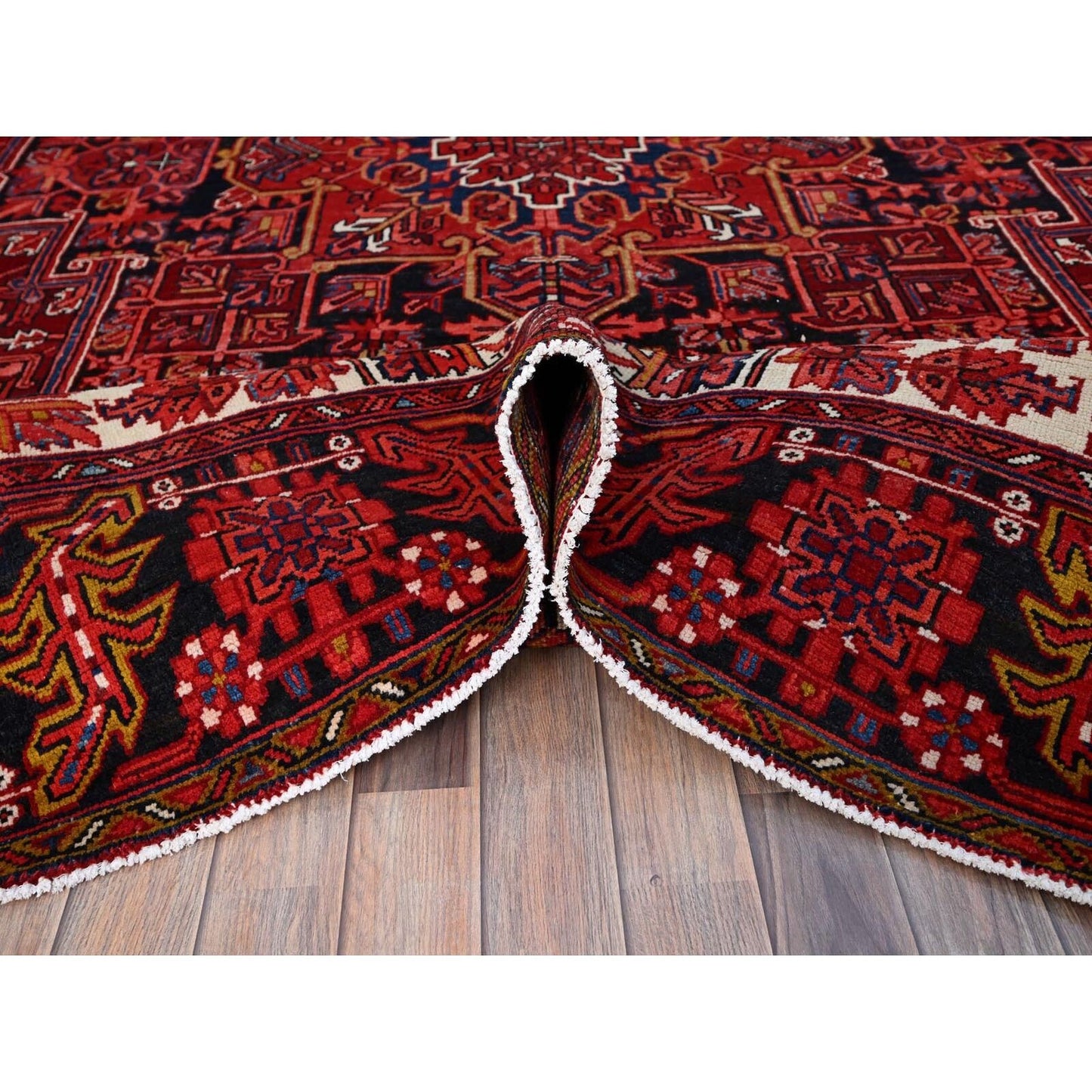 10'X12'8" Red With Asphalt Black Border Vintage Heris Oriental Rug