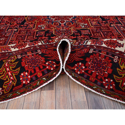 10'X12'8" Red With Asphalt Black Border Vintage Heris Oriental Rug