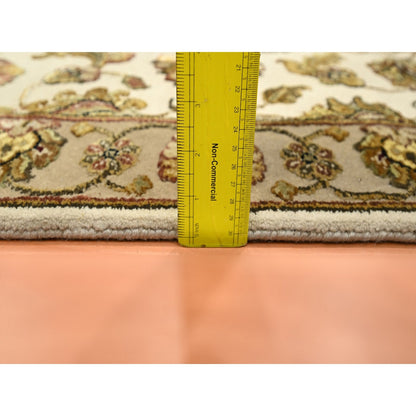 2'6"X6'2" White Rajasthan Leaf Design Hand Knotted Wool & Silk Runner Rug