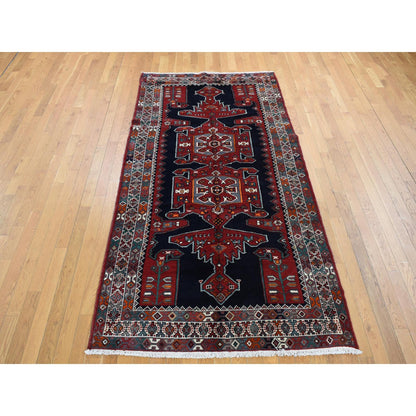 4'8"x9'7" Blue New Zoroastrian Khamadan Wool Hand Knotted Runner Rug