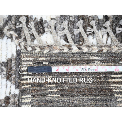 4'1"X5'6" Brown Moroccan Weave Geometric Pattern Wool Hand Knotted Rug