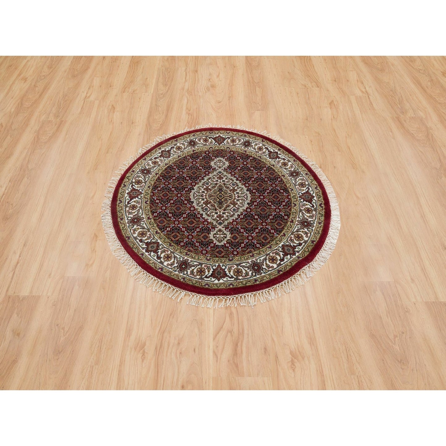 3'4"X3'4" Red Tebraz Design Wool Hand 175 Kpsi Knotted Round Rug