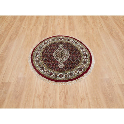 3'4"X3'4" Red Tebraz Design Wool Hand 175 Kpsi Knotted Round Rug
