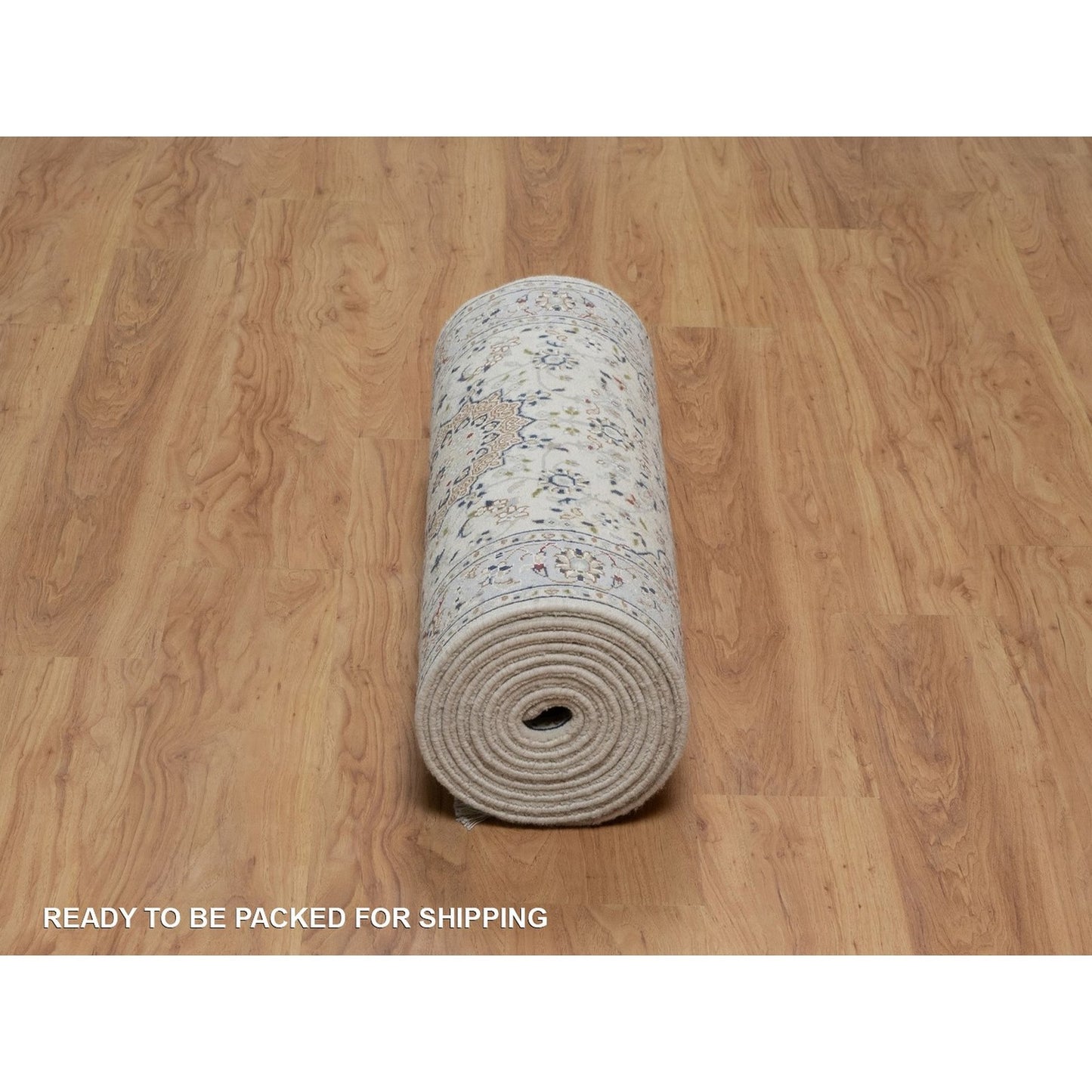 2'10"X14'6" Ivory Nain Flower Design Wool & Silk Hand Knotted Runner Rug