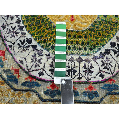 3'2"X5'2" Yellow Colorful Mamluk Design Hand Knotted Silk With Wool Rug