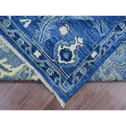 8'1"X9'8" Blue Hand Knotted Afghan Angora Oushak Vines Design Wool Rug