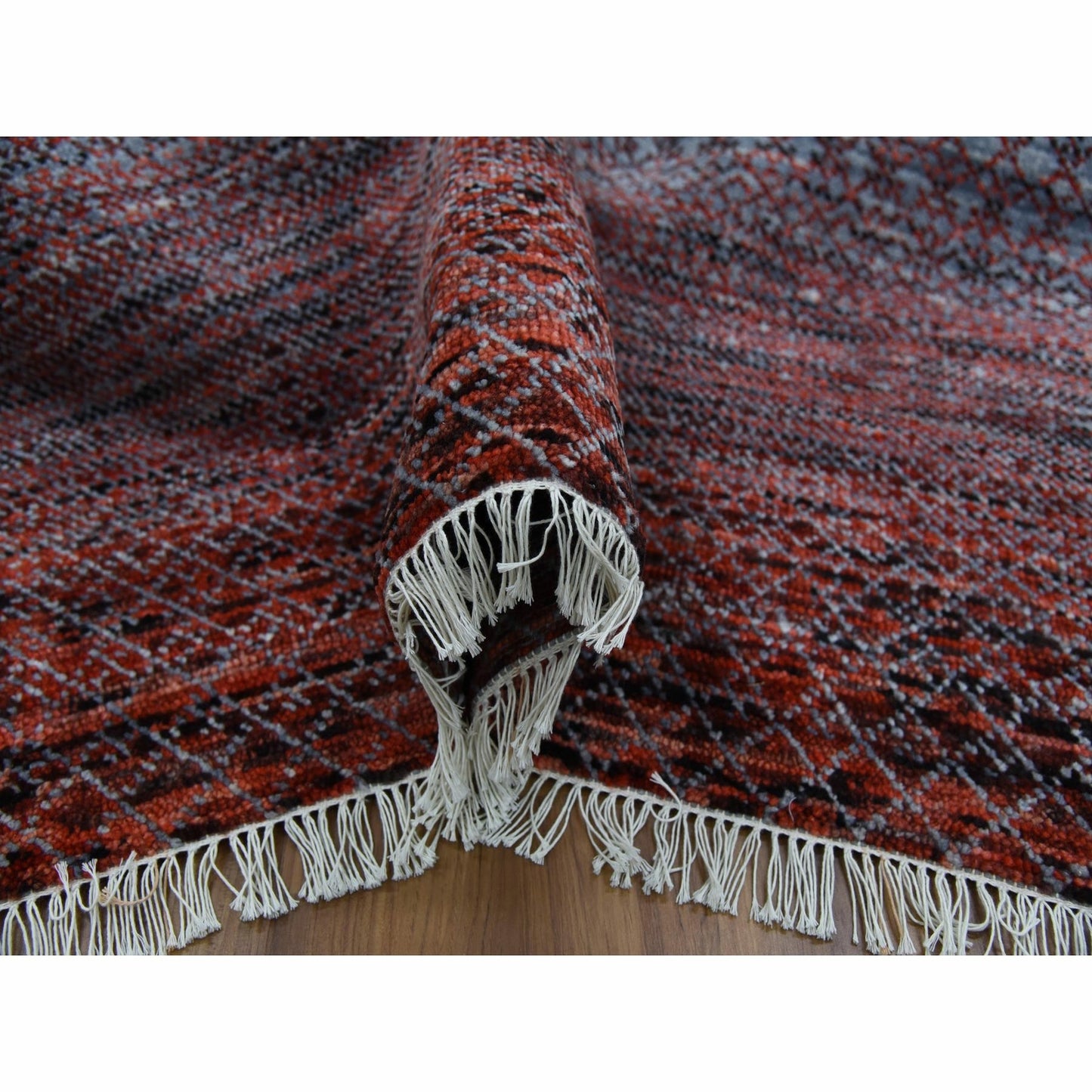 9'1"X12'1" Red Hand Knotted Modern Chiaroscuro Collection Pure Wool Rug